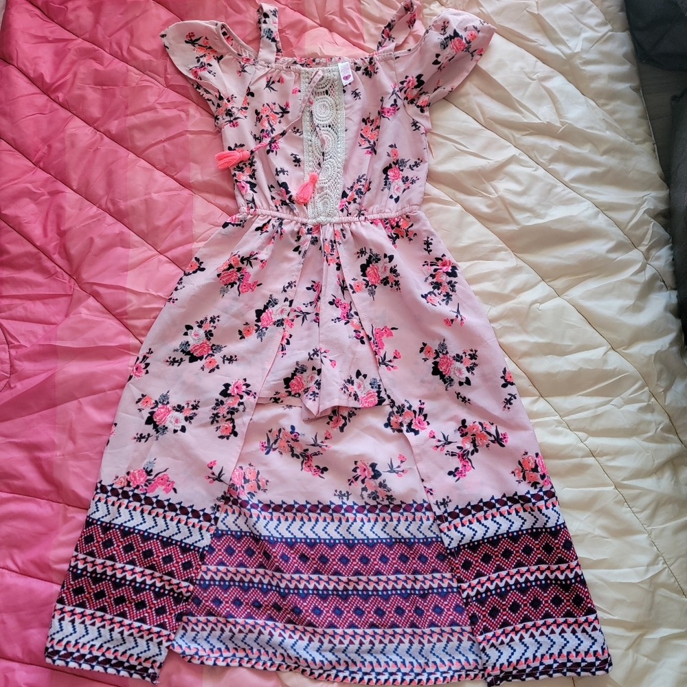 Floral Pink Romper Dress with Lace Detail